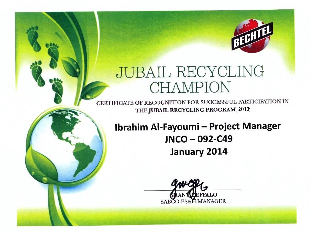 Bechtel Jubail Recycling Champion
